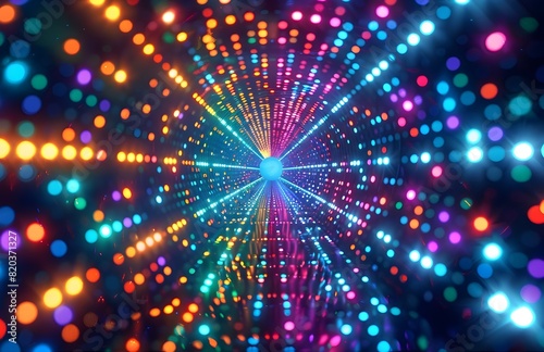 Vibrant Geometric Psychedelia A Tunnel of Eyecatching Neon Lights and Shapes photo
