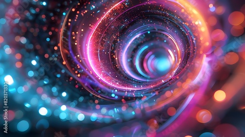 Journey Through a Neon Geometric Wormhole An Abstract Interior Perspective photo