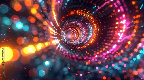 Journey Through a NeonLit Wormhole A Kaleidoscope of Colorful Geometric Patterns photo