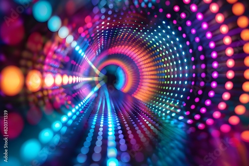 Vivid Neon Lights Orchestrate a Multidimensional Geometric Odyssey photo