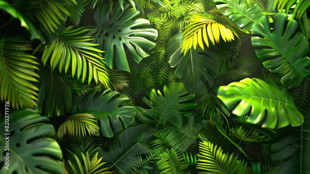 Fototapeta premium Soft Light Casting Shadows On Tropical Leaves And Foliage, Creating A Calming And Tranquil Atmosphere, High Quality