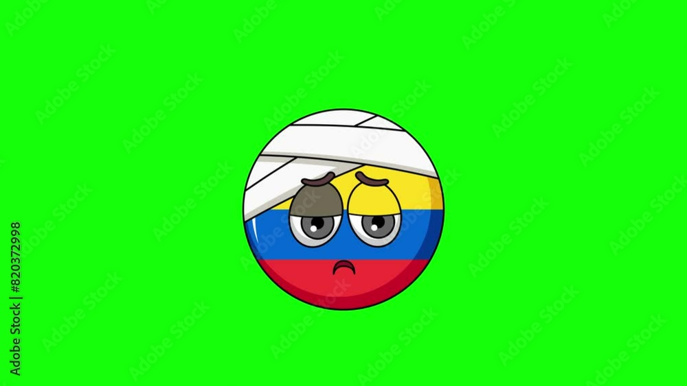 flag of colombia emoticon face with head bandage, emoji loop animation flag of colombia emoticon face with head bandage, emoji loop animation