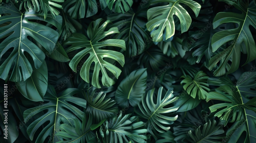 Tropical Leaves, Including Monstera And Coconut Plants, In The Foreground, High Quality