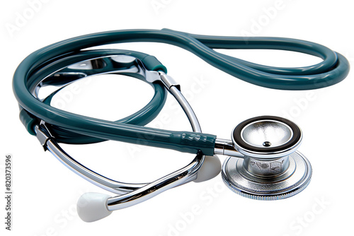A green stethoscope isolated on black background.