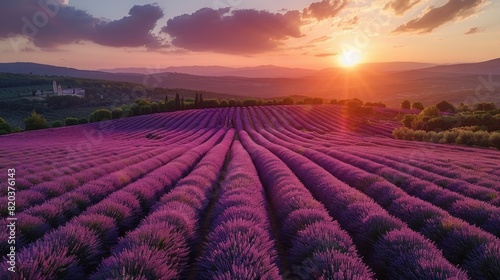 Bird s-eye view of the lavender fields in Provence
