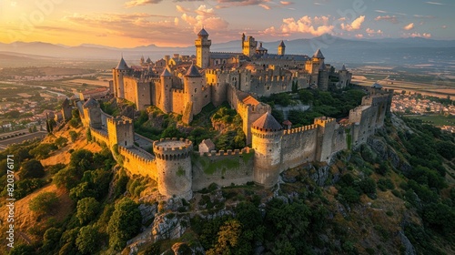 Bird's-eye view of the medieval city of Carcassonne
