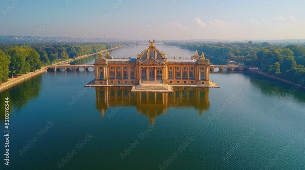 Drone view of the Palace of Versailles and its gardens Drone view of the Palace of Versailles and its gardens