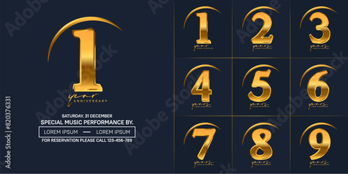 anniversary logotype set vector, golden color with swoosh for special day celebration