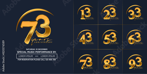 anniversary logotype set vector, golden color with swoosh for special day celebration