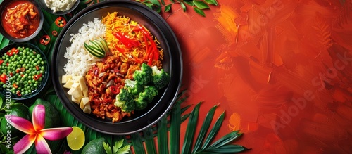 Vibrant Indonesian Nasi Campur A Tropical Culinary Journey in a Colorful Plate photo