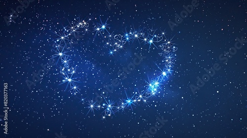 A heart-shaped constellation of stars in the night sky, symbolizing everlasting love, cosmic connections, and the mysteries of the universe against