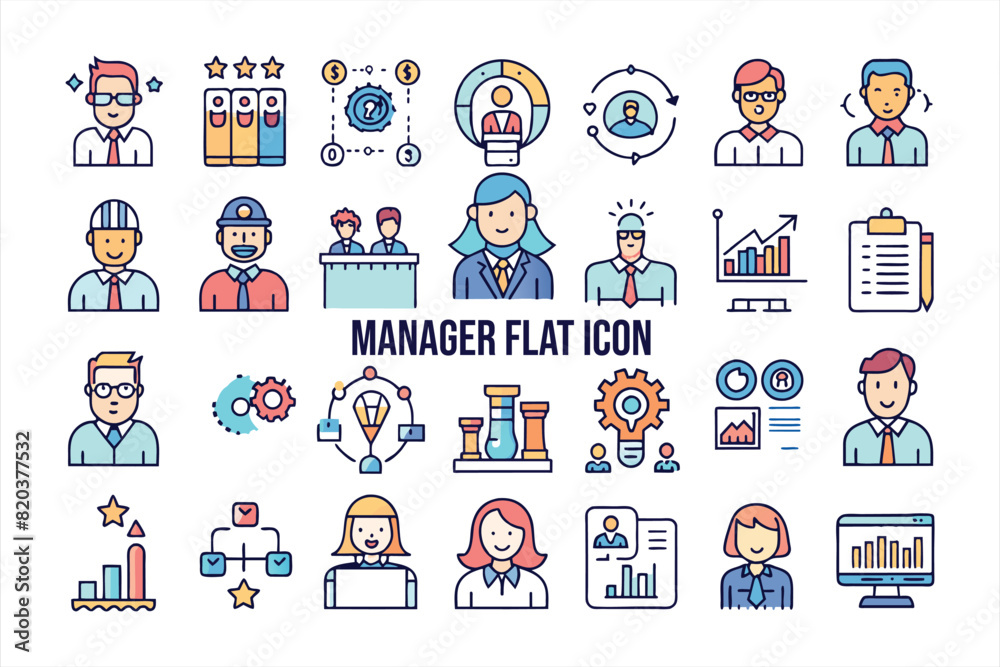 Obraz premium manager flat icon set. Solid icon collection, Editable stroke. Vector illustration.