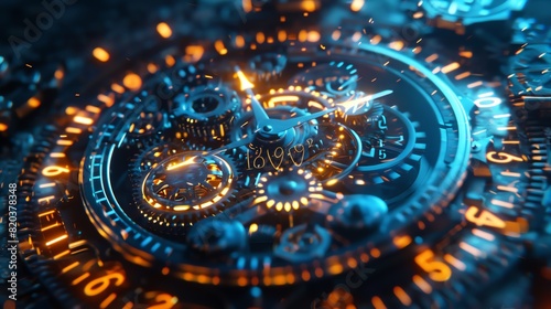 Wallpaper Mural A looping animation of a digital clock with moving gears and glowing numerals, intricate and precise Torontodigital.ca
