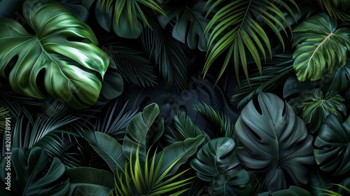 Dark Jungle Background Highlighted By Tropical Leaves  High Quality