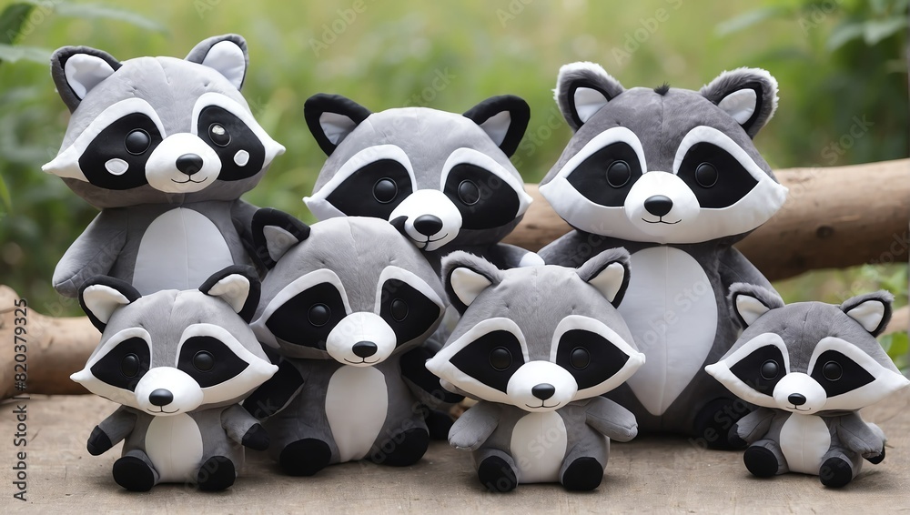 set of raccoon plush dolls stuffed toy from Generative AI