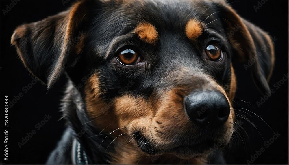 dog close up portrait on plain black background from Generative AI dog close up portrait on plain black background from Generative AI