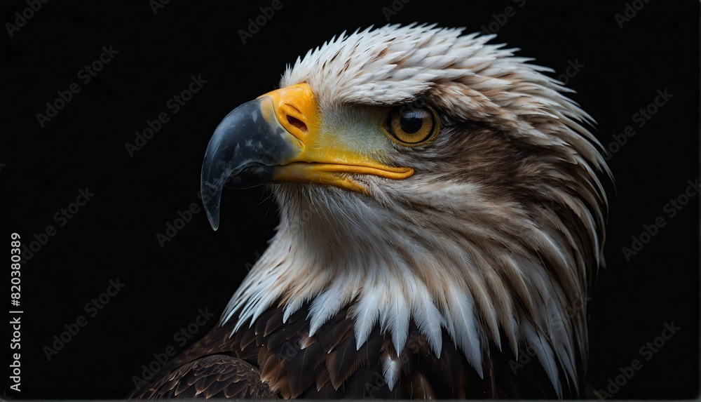 Fototapeta premium eagle close up portrait on plain black background from Generative AI