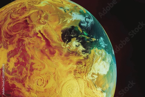 Colorful abstract representation of Earth's thermal map viewed from space, highlighting temperature variations and atmospheric patterns.