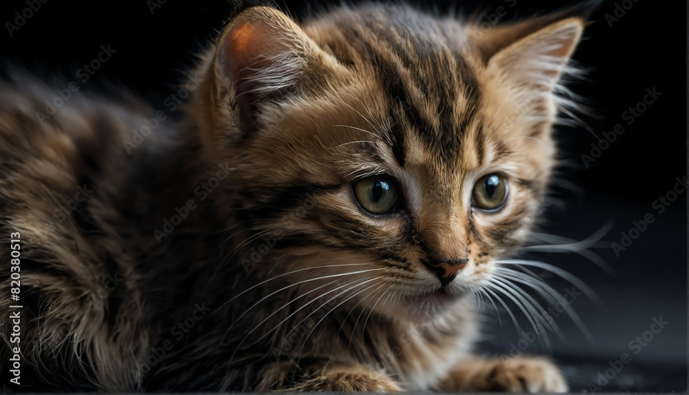 kitten close up portrait on plain black background from Generative AI