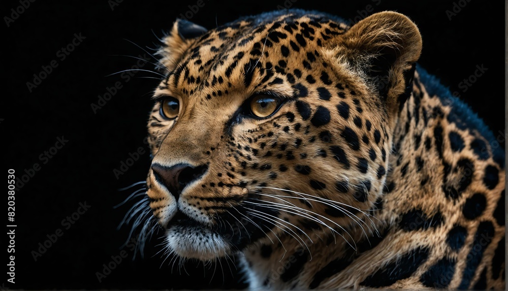 leopard close up portrait on plain black background from Generative AI leopard close up portrait on plain black background from Generative AI