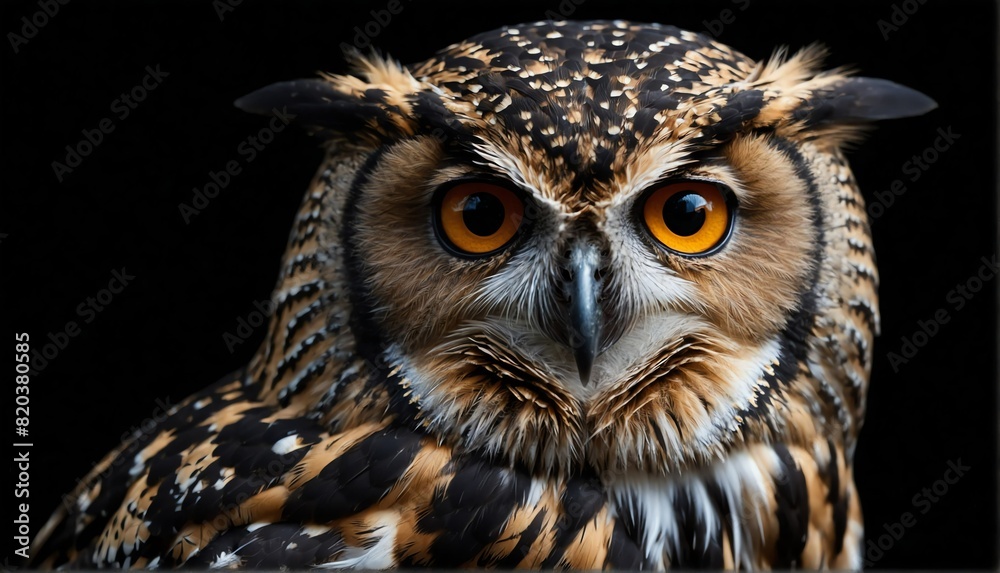 owl close up portrait on plain black background from Generative AI owl close up portrait on plain black background from Generative AI