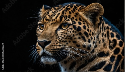leopard close up portrait on plain black background from Generative AI