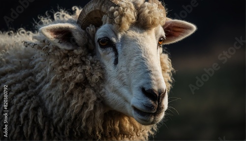 sheep close up portrait on plain black background from Generative AI