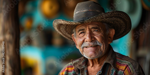 Happy Hispanic Senior Cowboy