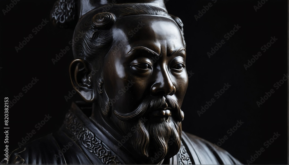 chinese scholar statue close up portrait on plain black background from Generative AI chinese scholar statue close up portrait on plain black background from Generative AI