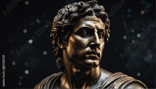 apollo greek god statue close up portrait on plain black background from Generative AI