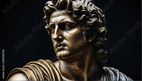 apollo greek god statue close up portrait on plain black background from Generative AI