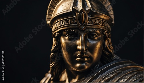 athena greek god statue close up portrait on plain black background from Generative AI