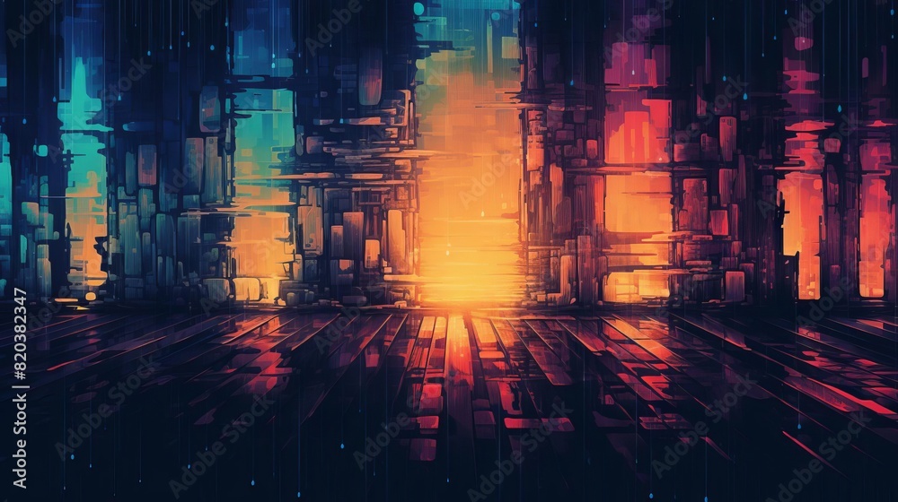 Obraz premium Multicolored glitch effect on a dark background