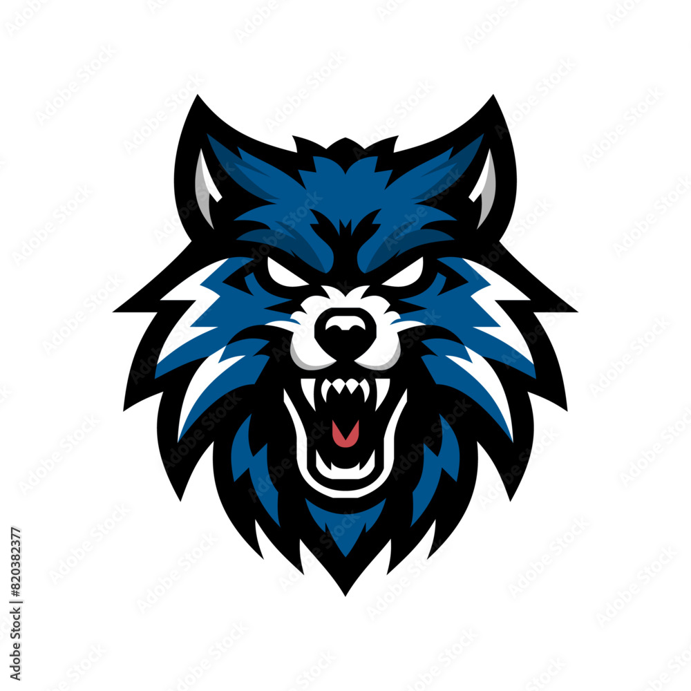 Fototapeta premium Fierce Blue Wolf Aggressive Head Logo