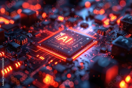 Artificial Intelligence (AI) concept, Abstract AI processor and quantum computer background.