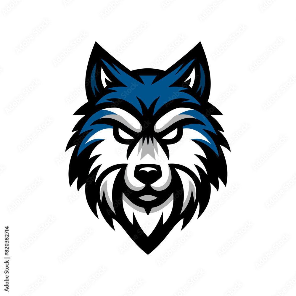 Obraz premium Fierce Blue Wolf Mascot with a Steely Gaze