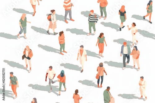 Group of people walking in isometric illustration on white background for travel and business concepts