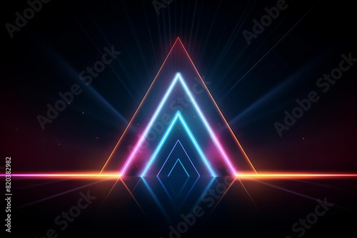 Neon light beams with geometric shapes in dark space