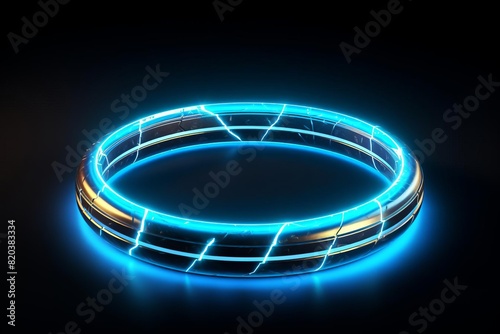Neon ring with glowing effects on a dark background