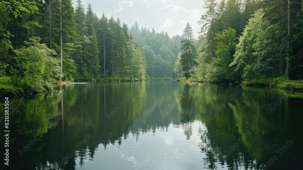 Fototapeta premium Environmental conservation concept with forest and lake