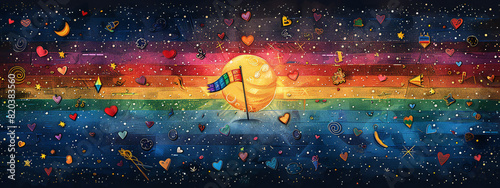 Pride Month LGBTQ Flag on Rainbow Background