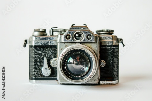 Vintage camera with reflection on white background nostalgic photography equipment for artistic travel memories