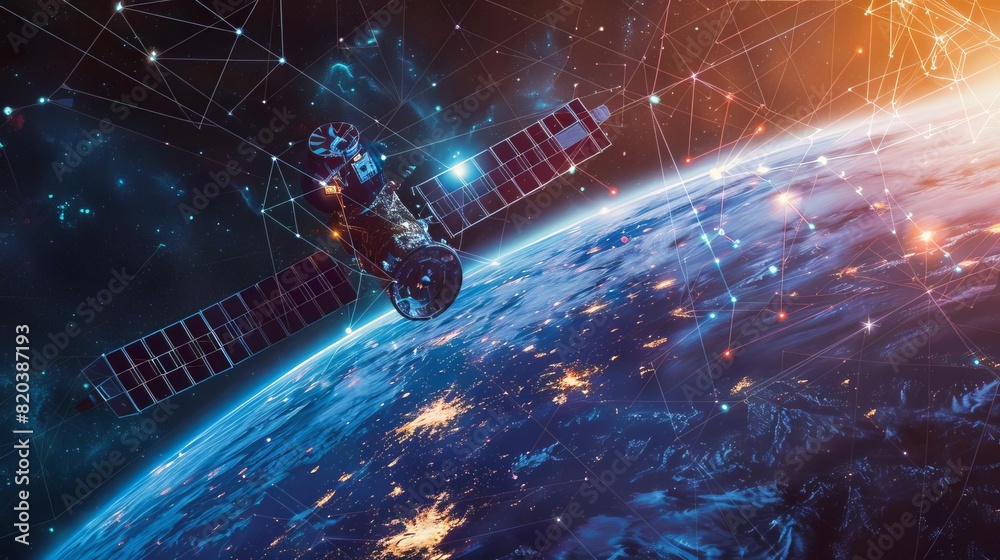 Satellite communication side view illustrating orbital tech cybernetic tone Vivid Satellite communication side view illustrating orbital tech cybernetic tone Vivid