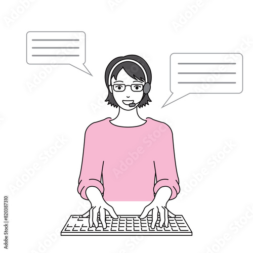 インカムを付けてチャットをする女性