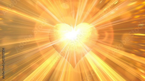 A radiant heart-shaped sunburst, emitting rays of light, symbolizing warmth, love, and positivity against