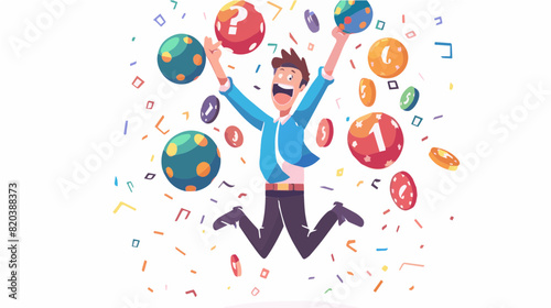 extremely happy surprised guy winner of lottery raffle contest full of joy jumping in air smiling accepting triumph 2.5d