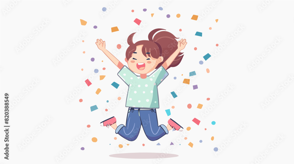 extremely happy surprised girl winner of lottery raffle contest full of joy jumping in air smiling accepting triumph wearing green white spots shirt blue pants 2.5d extremely happy surprised girl winner of lottery raffle contest full of joy jumping in air smiling accepting triumph wearing green white spots shirt blue pants 2.5d