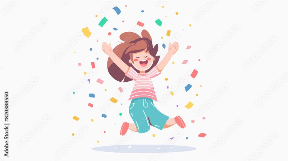 extremely happy surprised girl winner of lottery raffle contest full of joy jumping in air smiling accepting triumph wearing pink stripes green pants 2.5d extremely happy surprised girl winner of lottery raffle contest full of joy jumping in air smiling accepting triumph wearing pink stripes green pants 2.5d