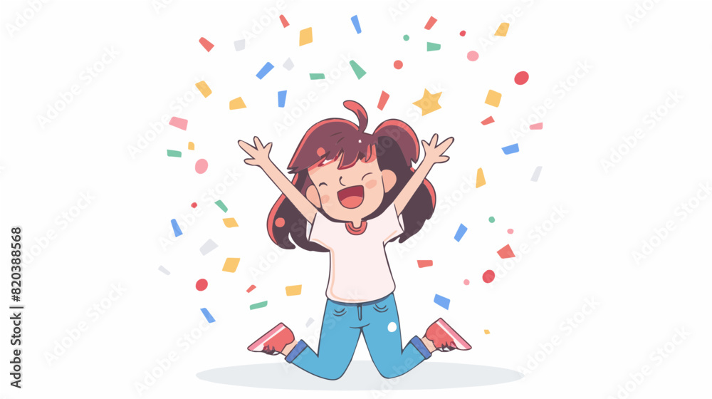 extremely happy surprised girl winner of lottery raffle contest full of joy jumping in air smiling accepting triumph wearing pink shirt blue pants 2.5d extremely happy surprised girl winner of lottery raffle contest full of joy jumping in air smiling accepting triumph wearing pink shirt blue pants 2.5d