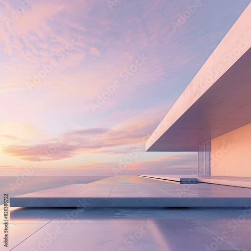 Minimalist Architectural Platform Embracing a Vast Pastel Sky in 3D Rendering